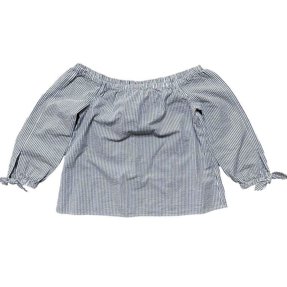 Vineyard Vines Seersucker Off Shoulder Top Blue White Stripe Size 8